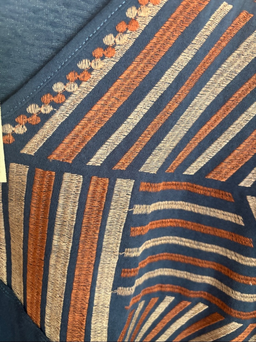 Savanna Jane Blue and Rust Striped V‑Neck Boho Top - Picture 3 of 8